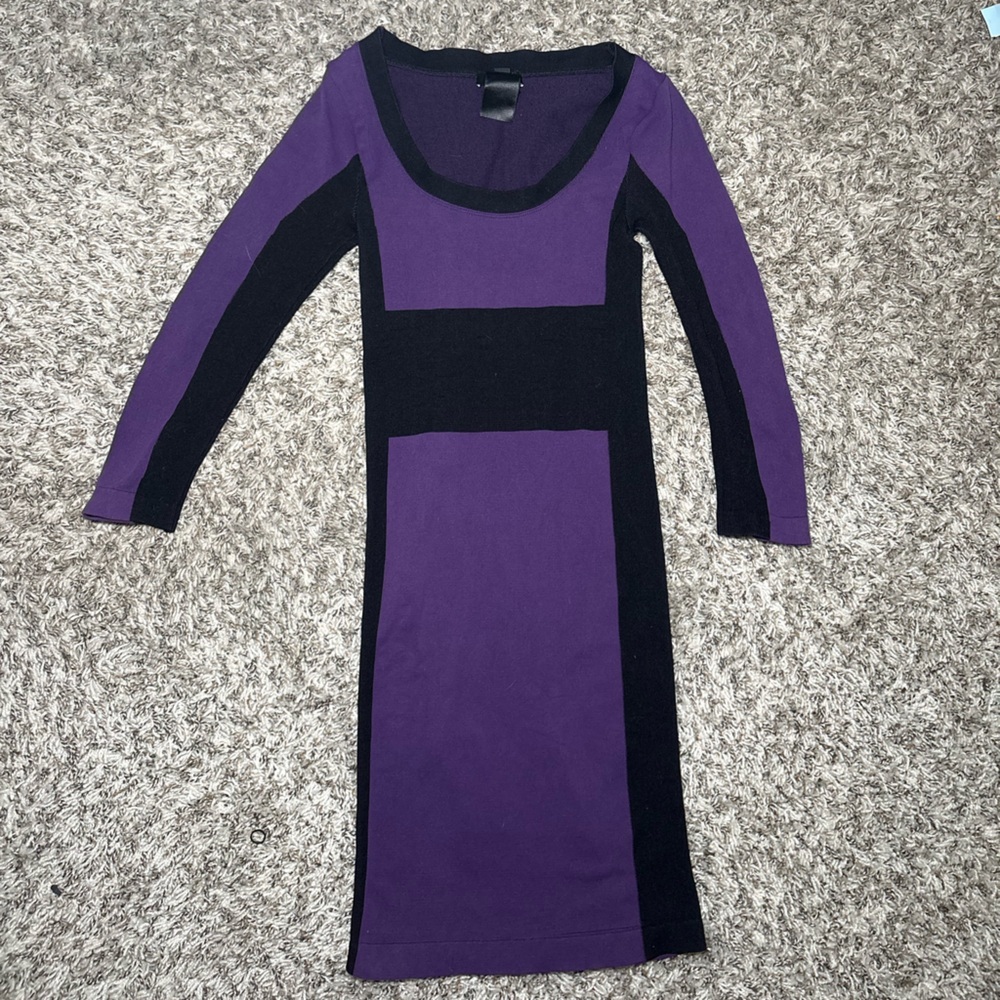 BEBE Purple and Black Colorblock Scoop Neck Dress
